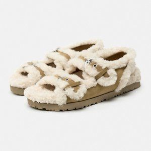 ZARA FAUX FUR TRIM LEATHER SANDALS